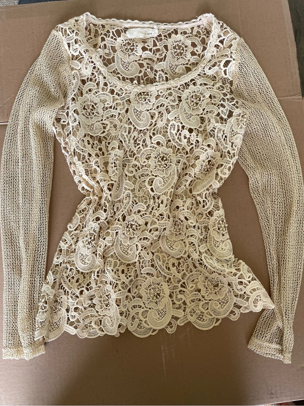 Areve Cream Lace Scoop Neck Long Sleeve Top